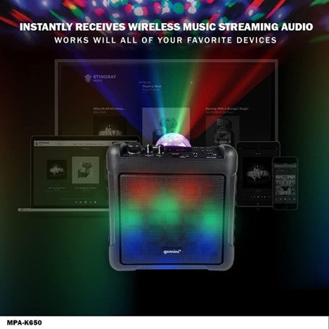 Gemini Sound MPA-K650 Portable Wireless Bluetooth Karaoke Machine System with Microphone Set, LED Party Lights & Disco Ball