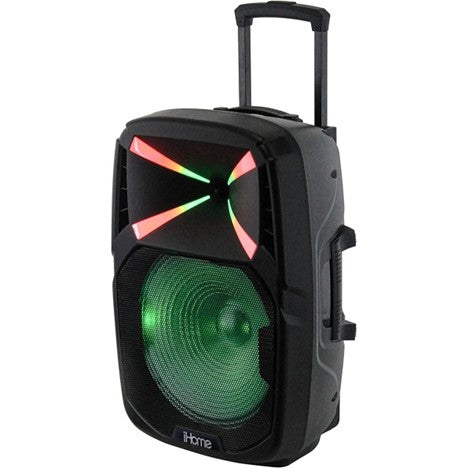 iHome iHPA-1500-LT Bluetooth Wireless Portable Rechargeable Home Party Karaoke System with Microphone, LED Lights and Wheels